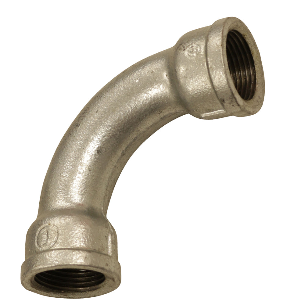 Bogen 90° (lang), IG 1/2" - IG 1/2", aus Temperguss