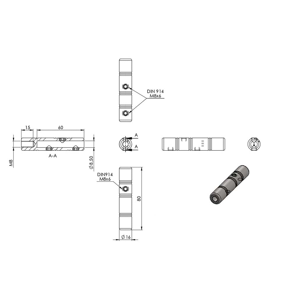 Gewindeterminal zur Selbstmontage, mit Innengewinde M8, für ø 8mm Seil
