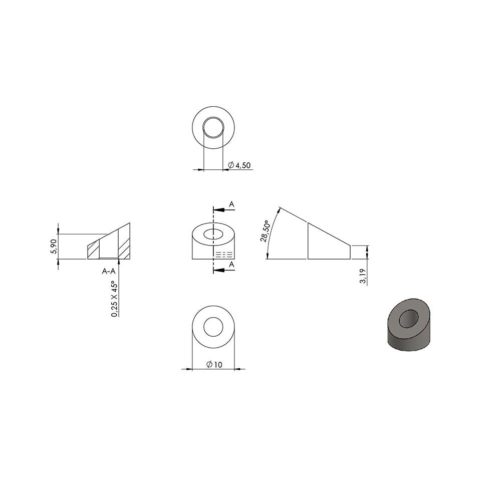 Formanschluss ø 10mm, für flache Pfosten, für M4 Gewinde, mit Steigung 28-32°