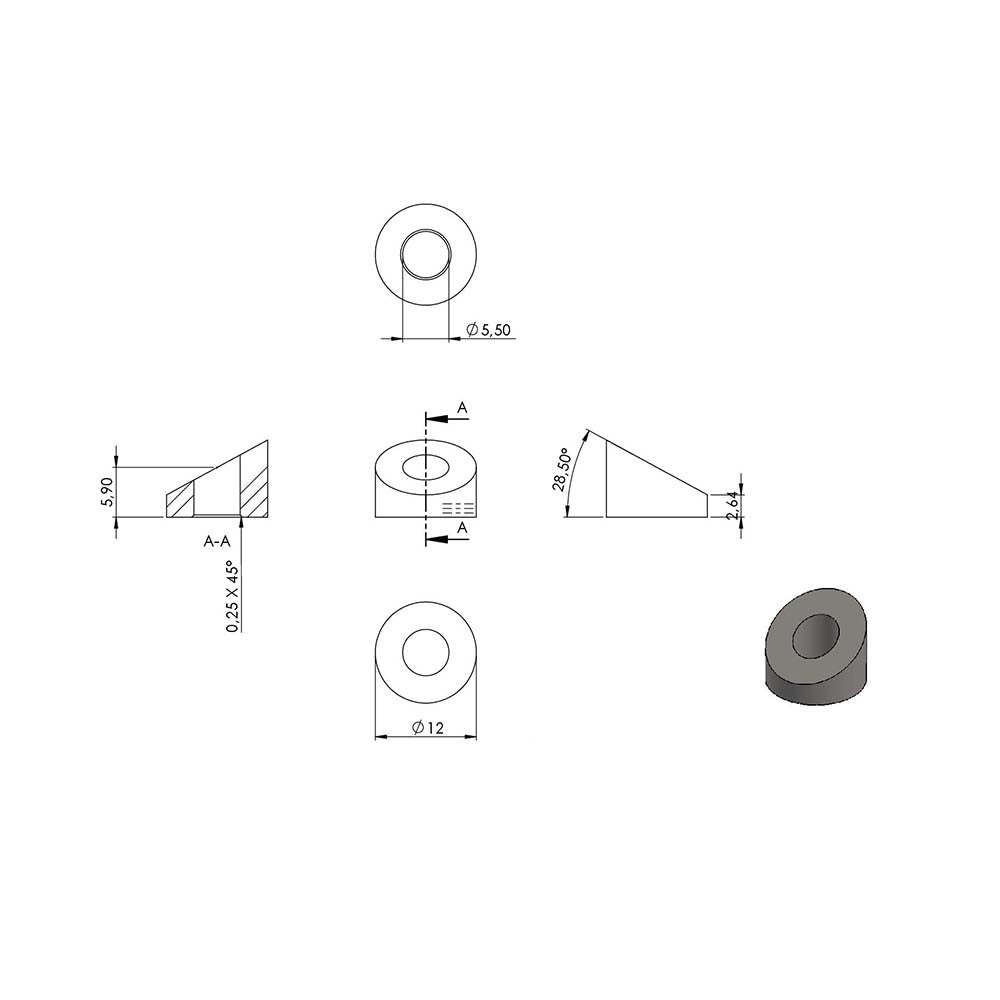 Formanschluss ø 12mm, für flache Pfosten, für M5 Gewinde, mit Steigung 28-32°