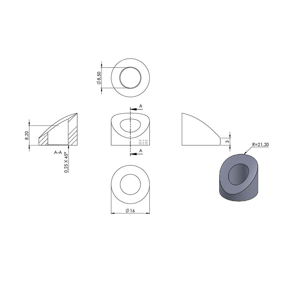 Formanschluss ø 16mm, für 42,4mm Pfosten, für M8 Gewinde, mit Steigung 28-32°