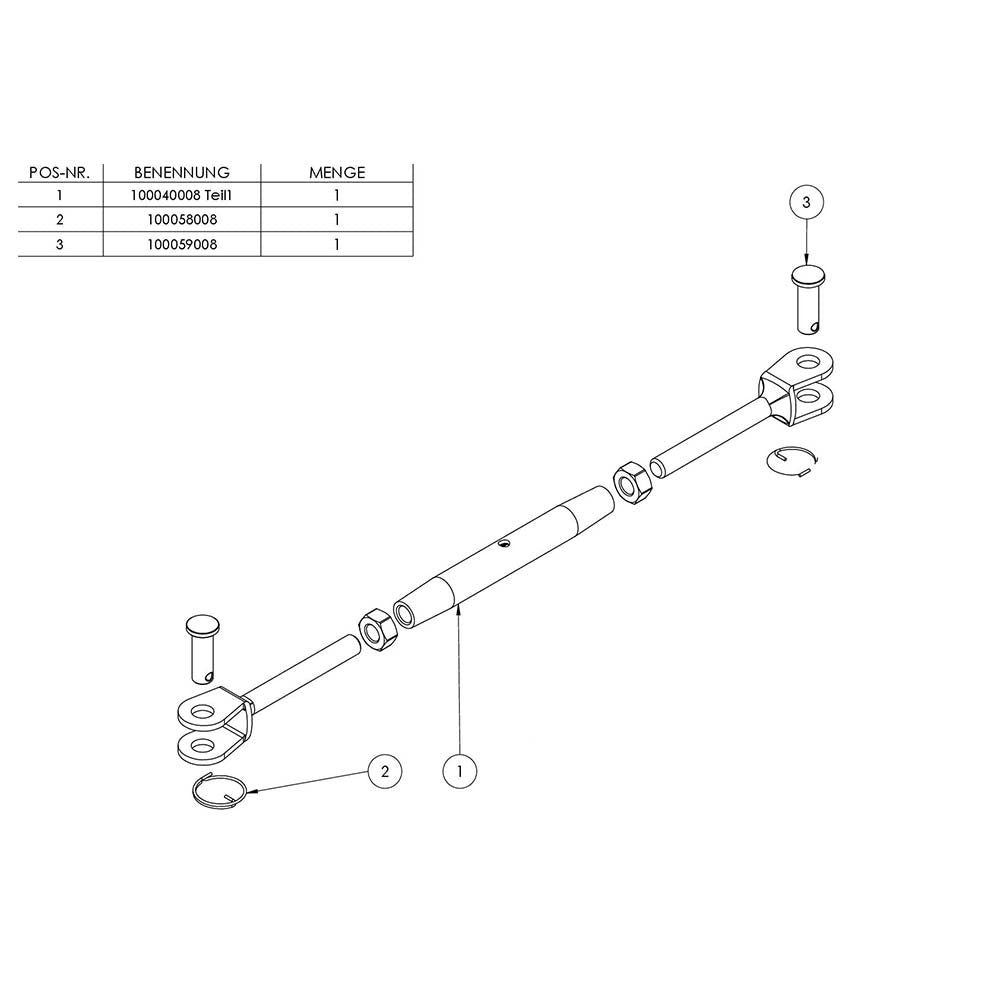 Wantenspanner mit beidseitiger Gabel, mit M8 Gewinde