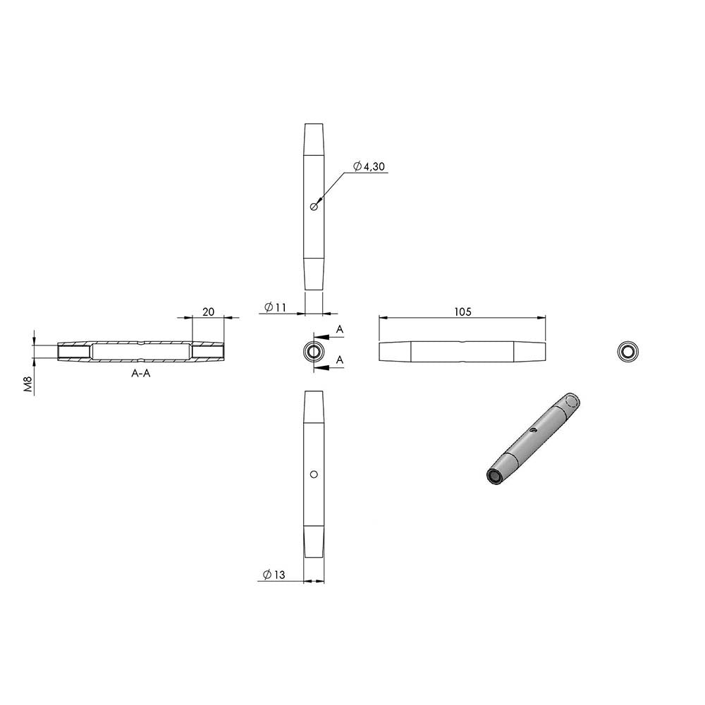 Wantenspanner, mit Links- und Rechtsgewinde M8