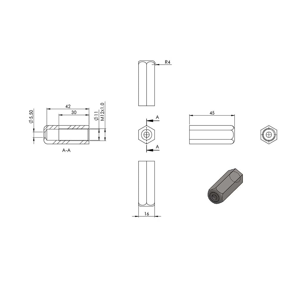 Gewindeterminal zur Selbstmontage mit Gelenk, für Pfosten ø 42,4 mm und ø 4mm Seil