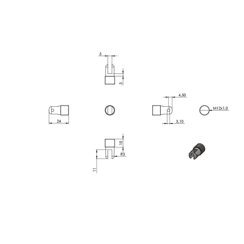 Gewindeterminal zur Selbstmontage mit Gelenk, für Pfosten ø 42,4 mm und ø 4mm Seil