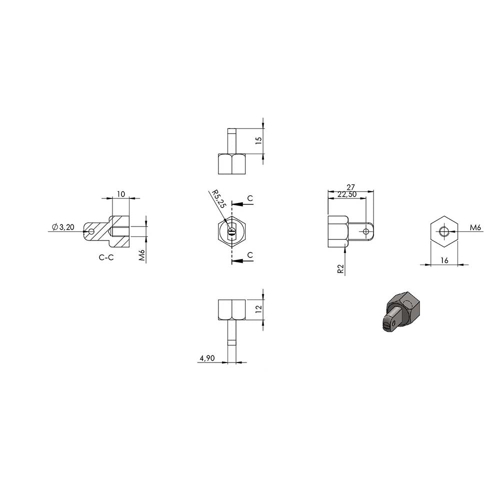 Gewindeterminal zur Selbstmontage mit Gelenk, für Pfosten ø 42,4 mm und ø 4mm Seil