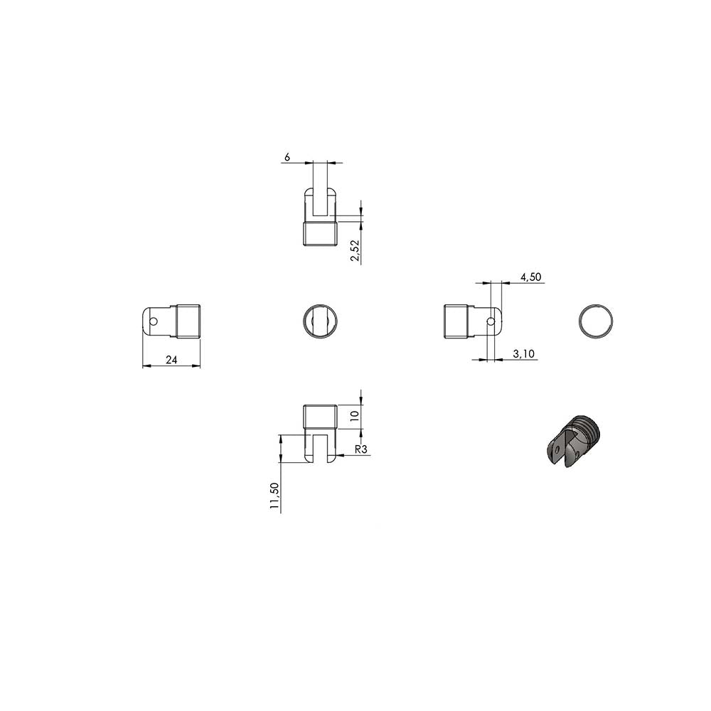 Gewindeterminal zur Selbstmontage mit Gelenk, für Pfosten ø 42,4 mm und ø 8mm Seil