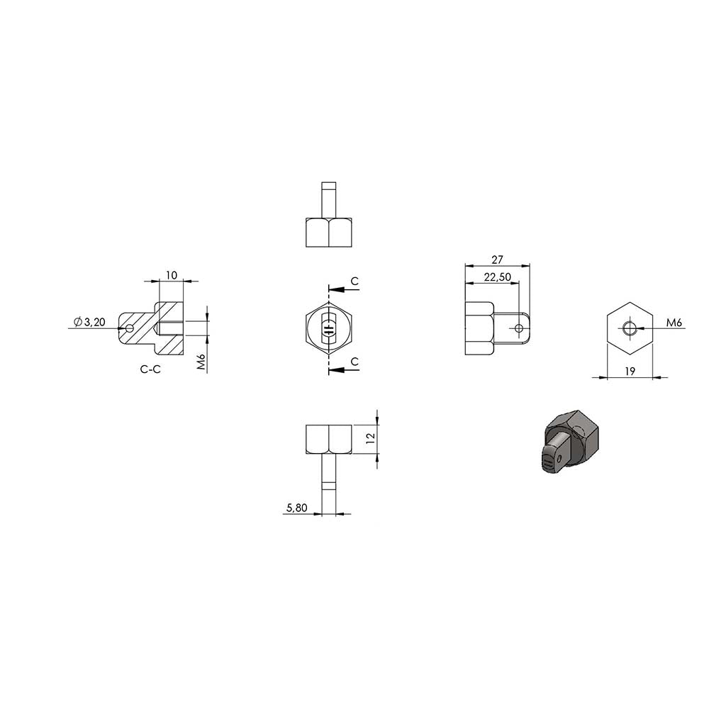Gewindeterminal zur Selbstmontage mit Gelenk, für Pfosten ø 42,4 mm und ø 8mm Seil