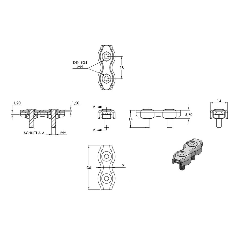Duplexklemmen, für ø 3mm Seil
