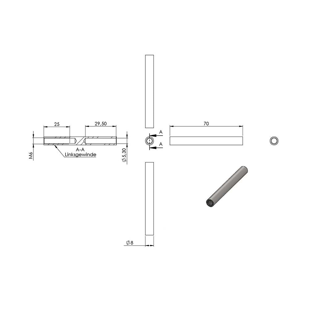 Gewindeterminal mit M6 Innengewinde (links) zum Selbstverpressen, für 5mm Seil