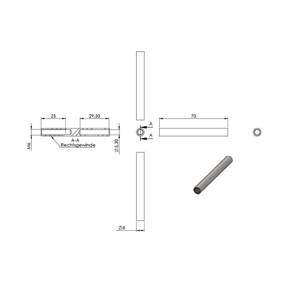 Gewindeterminal mit M6 Innengewinde (rechts) zum Selbstverpressen, für 5mm Seil