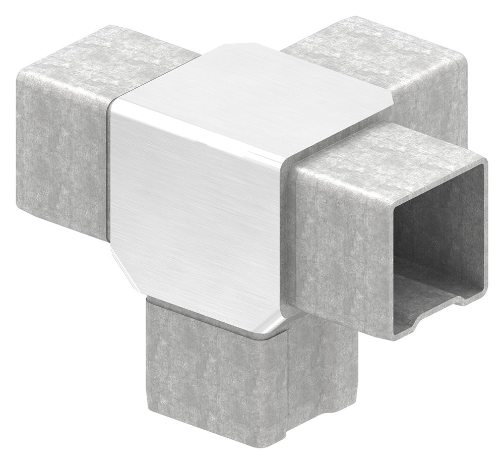 90° T-Eckstück, mit 4 gleichen Abgängen, zum Stecken, für Rohr 40 x 40 x 2,0mm