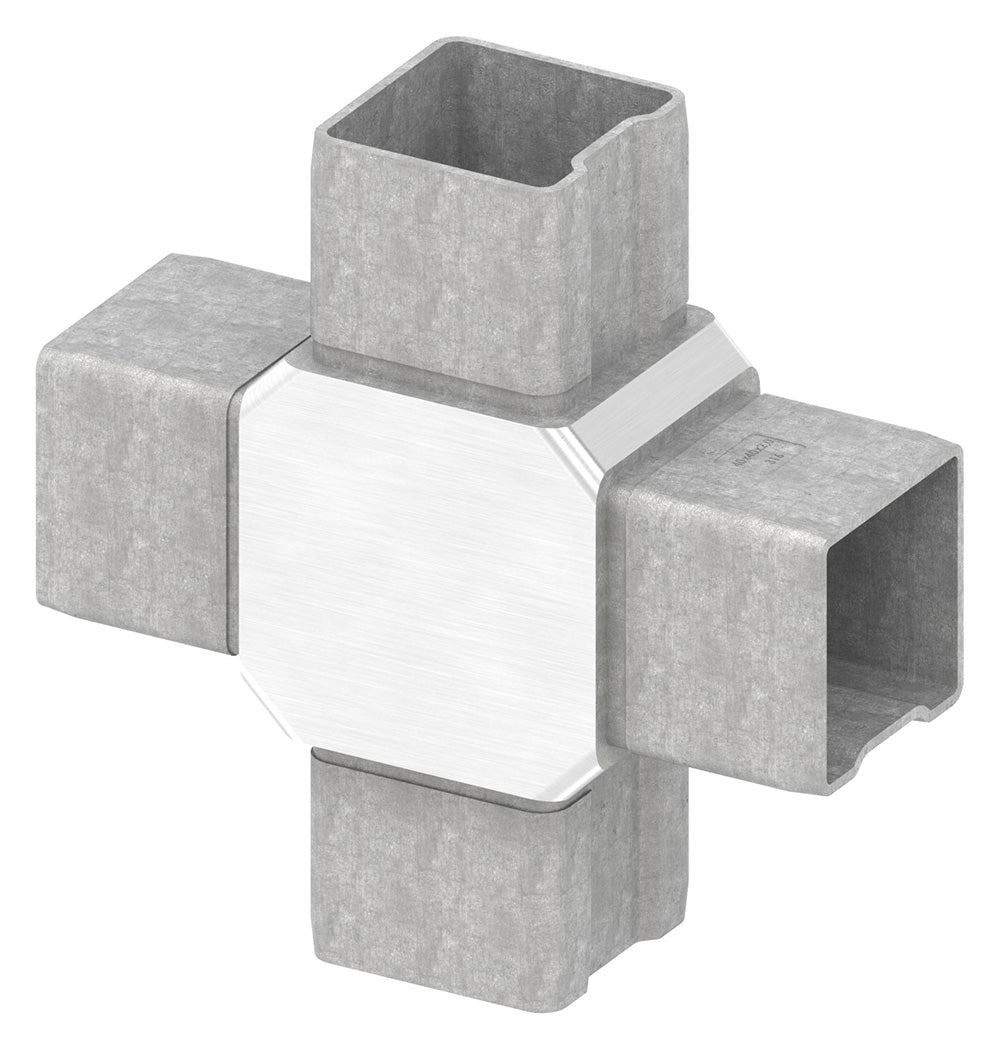 Kreuzstück, mit 4 gleichen Abgängen, zum Stecken, für Rohr 40 x 40 x 2,0mm