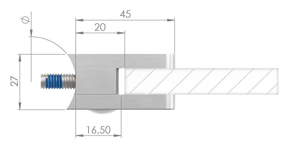 Glasklemme Modell 11, Anschluss für ø 42,4mm Rohr, für Glasstärke 1,5 - 10,76mm