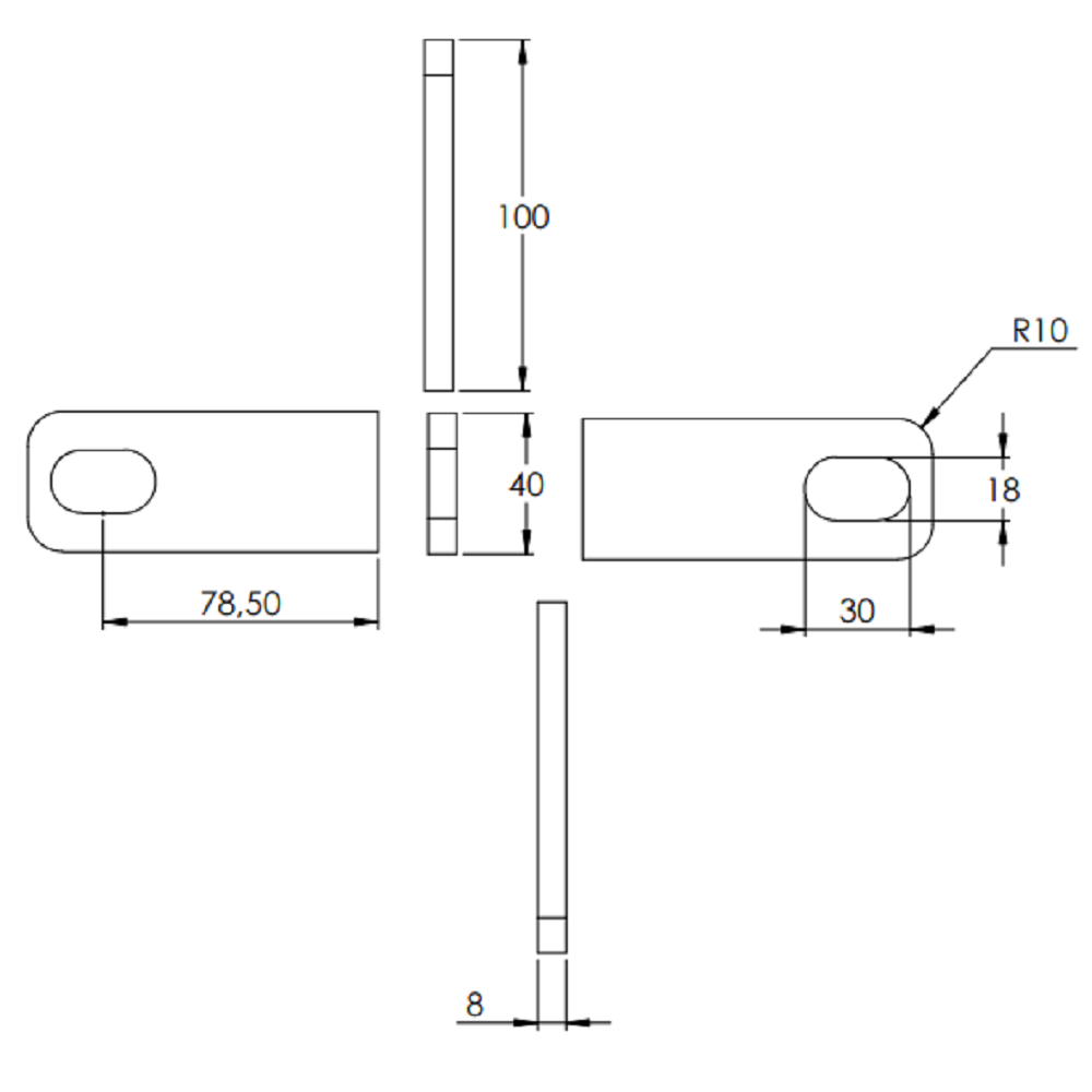 Anschweißlasche 100 x 40mm, Stärke 8mm, mit 18 x 30mm Langloch, Stahl roh