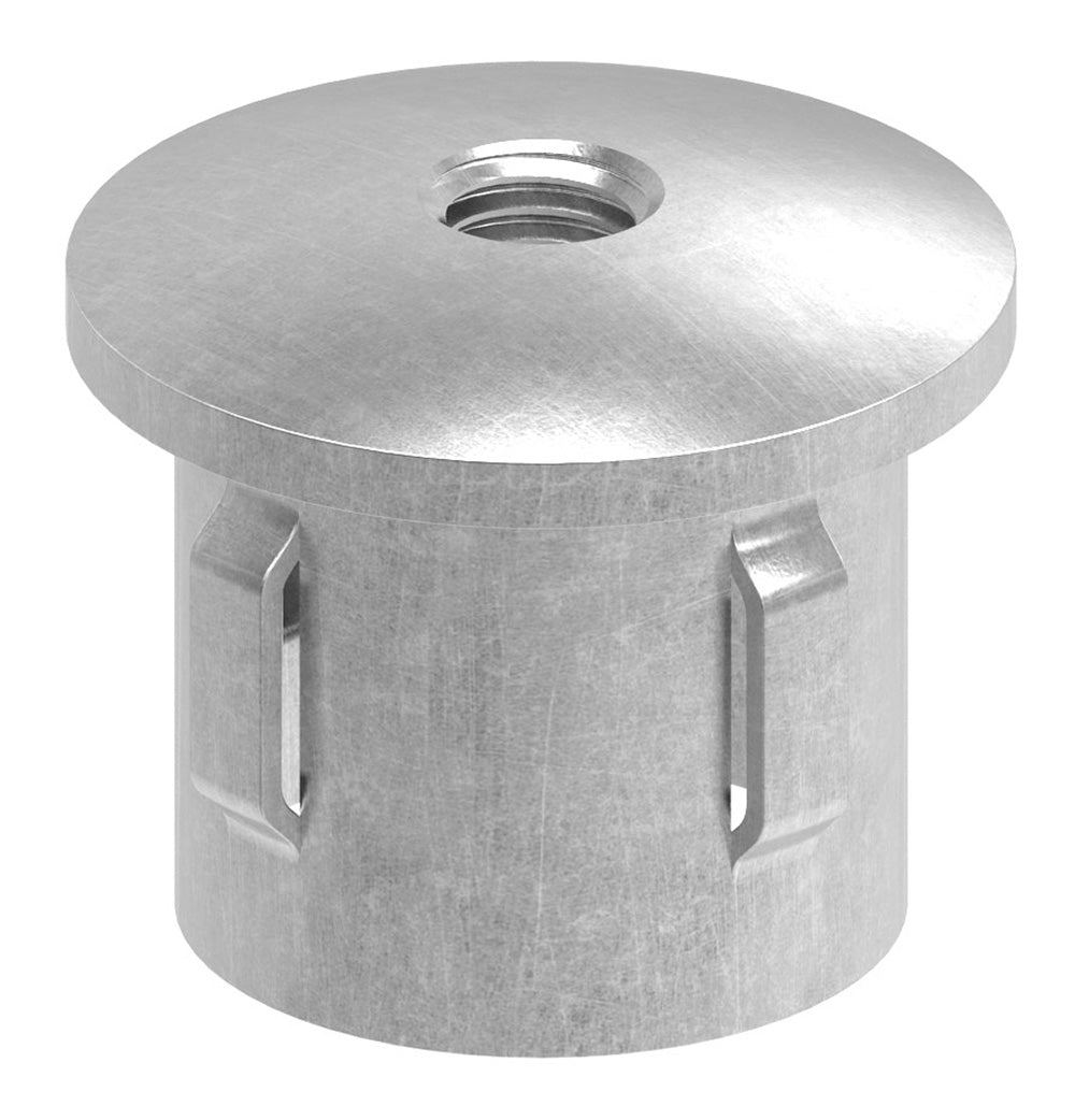 Stahleinschlagstopfen für Rohr ø 33,7mm, mit Wandstärke 2,5-2,9mm, leicht gewölbt, mit Gewinde M8