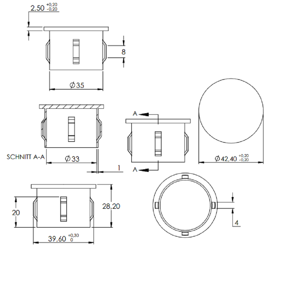 Stahleinschlagstopfen für Rohr ø 42,4mm, mit Wandstärke 1,8-2,2mm, flach