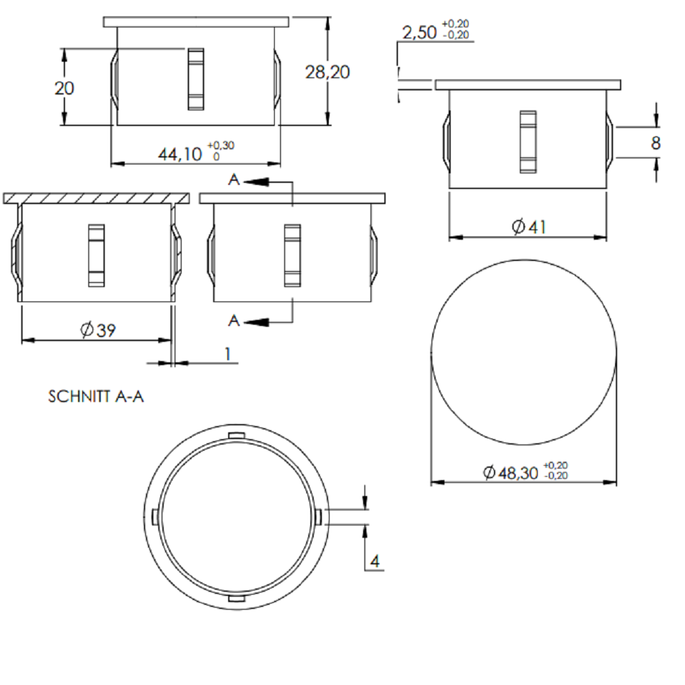 Stahleinschlagstopfen für Rohr ø 48,3mm, mit Wandstärke 2,5-2,9mm, flach