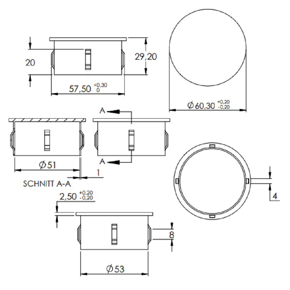 Stahleinschlagstopfen für Rohr ø 60,3mm, mit Wandstärke 1,8-2,2mm, flach