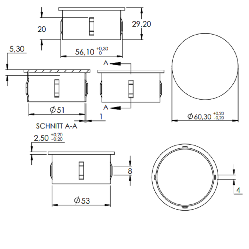 Stahleinschlagstopfen für Rohr ø 60,3mm, mit Wandstärke 2,5,2,9mm, flach