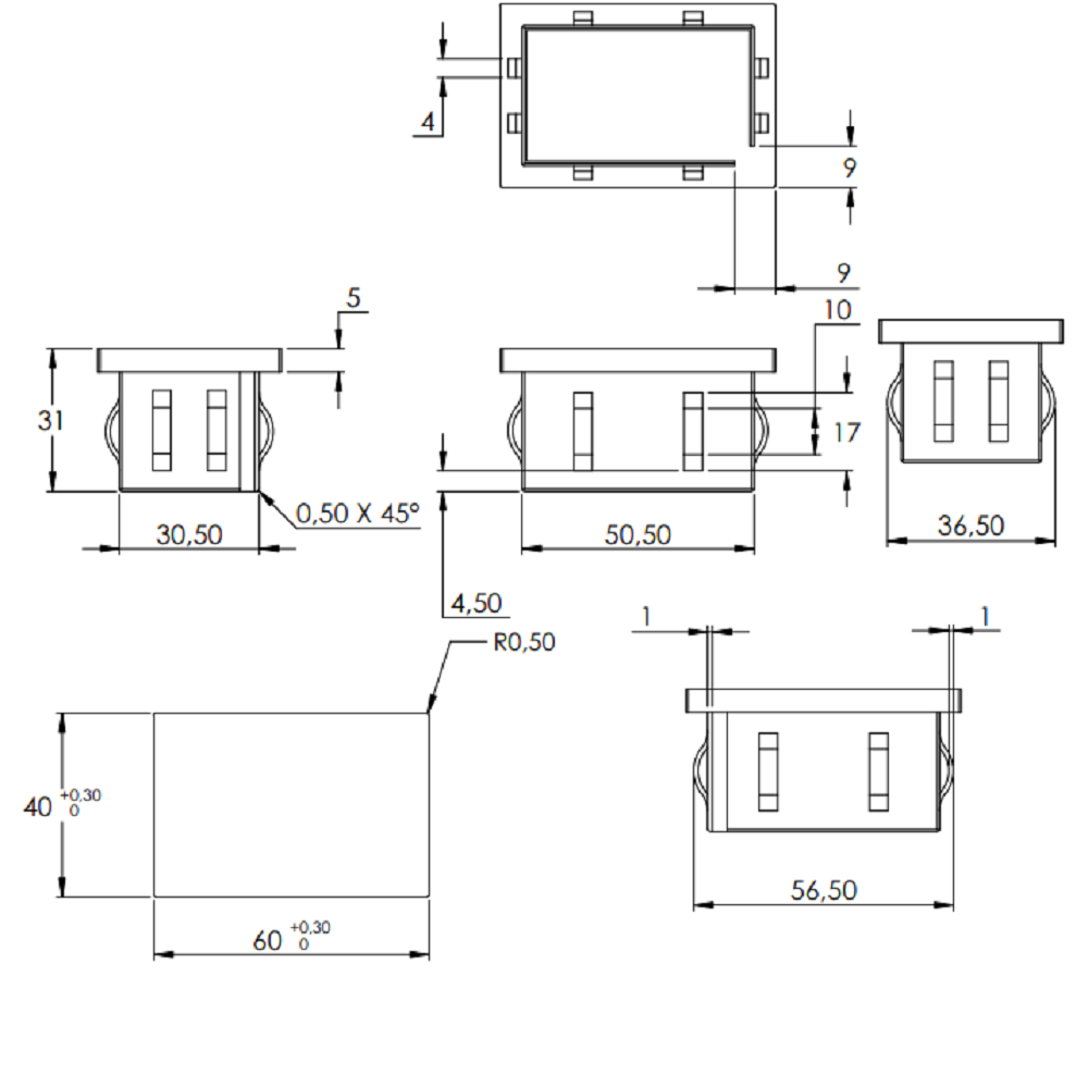 Stahleinschlagstopfen für Quadrat- oder Rechteckrohr 60 x 40mm, mit Wandstärke 2,0-3,0mm, flach