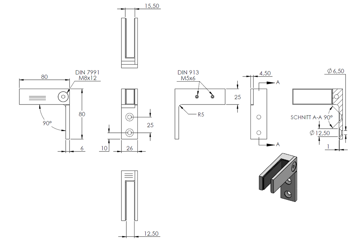 Glasverbinder für Wandmontage, für Glas 12,00 - 12,76mm, V4A