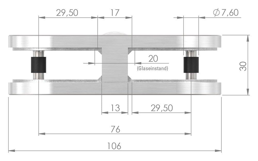 Glasverbindungsklemme Modell 23 (Gerade), für Glasstärke 1,5 - 12,76mm