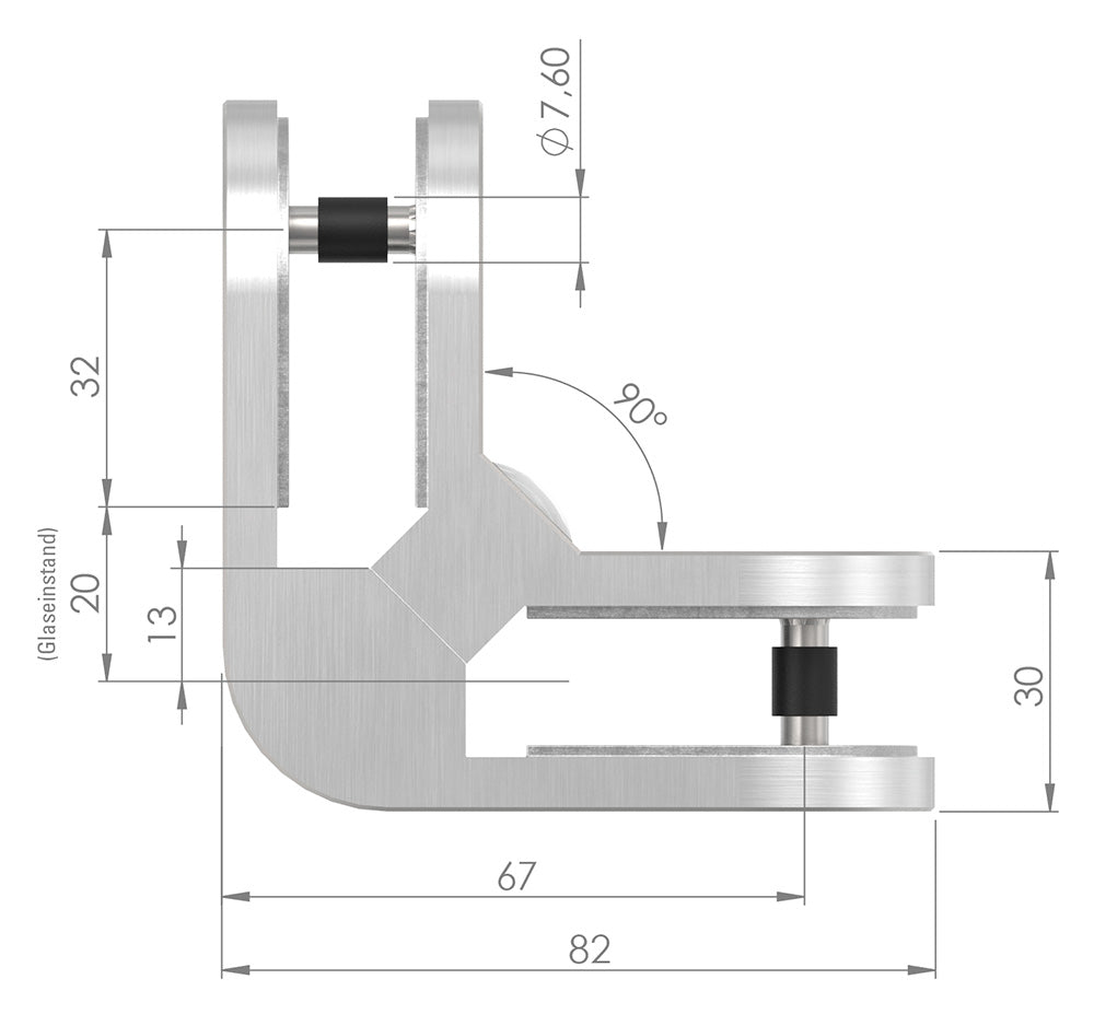 Glasverbindungsklemme Modell 23 (Ecke), für Glasstärke 1,5 - 12,76mm