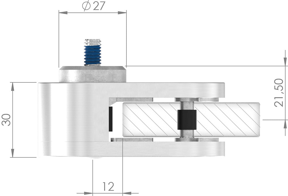 Sichtschutzklemme Modell 25 (Endklemme), Glas einseitig, flacher Anschluss, für Glasstärke 1,5 - 12,76mm