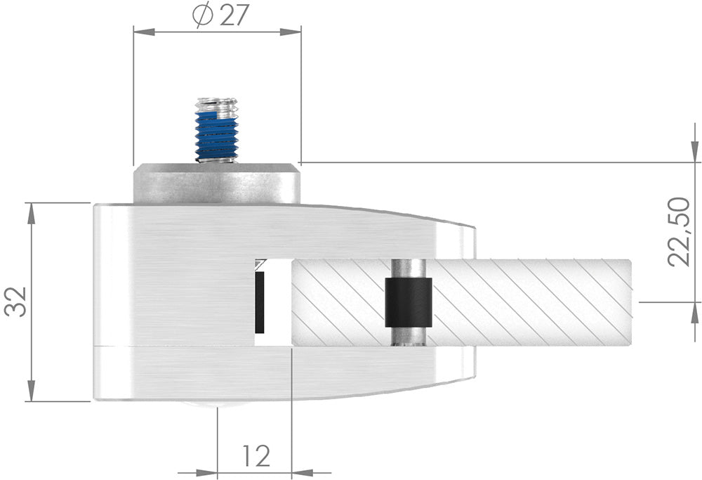 Sichtschutzklemme Modell 26 (Endklemme), Glas einseitig, flacher Anschluss, für Glasstärke 1,5 - 12,76mm
