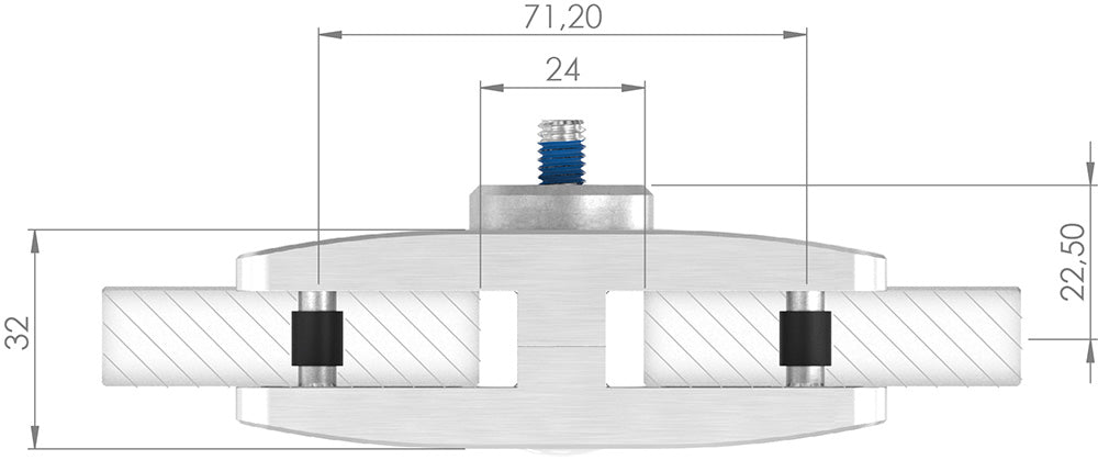 Sichtschutzklemme Modell 26 (Mittelklemme), Glas beidseitig, flacher Anschluss, für Glasstärke 1,5 - 12,76mm