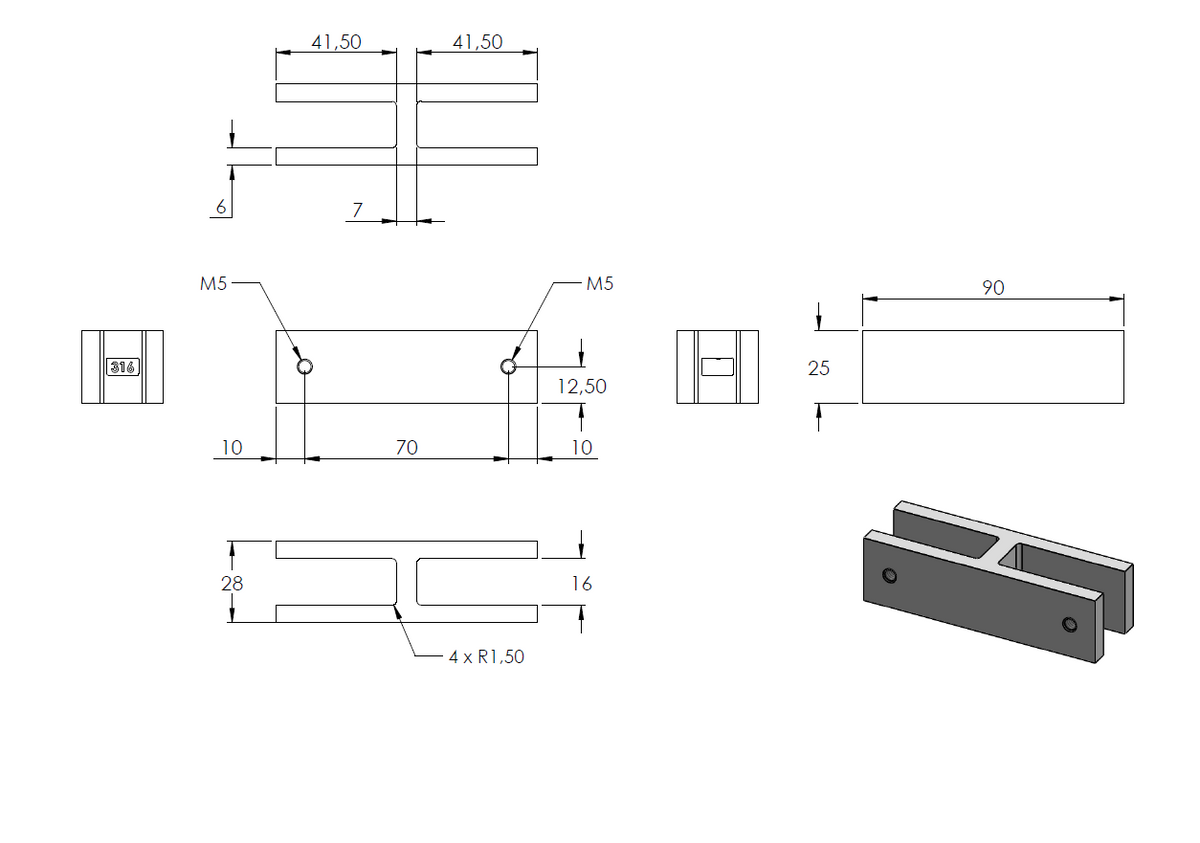 Glasverbinder 180°, für Glas 12,00 - 12,76mm, V4A