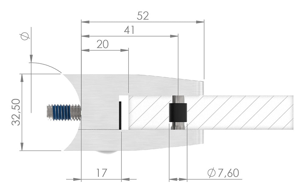 Glasklemme Modell 34, Anschluss für ø 76,1mm Rohr, für Glasstärke 1,5 - 12,76mm
