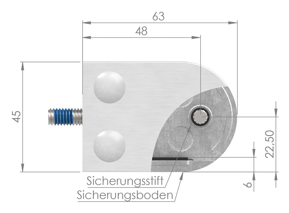 Glasklemme Modell 38, Anschluss für ø 60,3mm Rohr, für Glasstärke 1,5 - 12,76mm