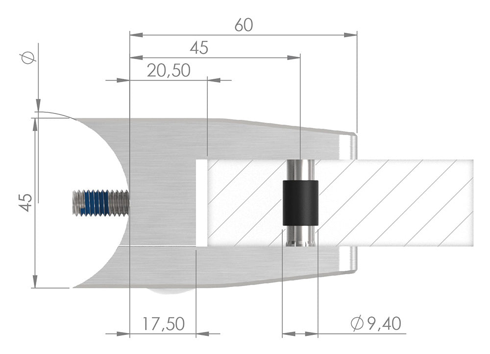 Glasklemme Modell 39, Anschluss für ø 48,3mm Rohr, für Glasstärke 20,76 - 21,52mm
