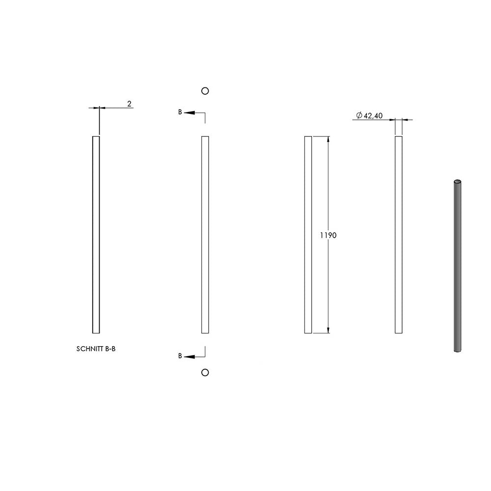 Edelstahlpfosten zur Bodenmontage 42,4mm, Länge 1190mm (zur Selbstbearbeitung)
