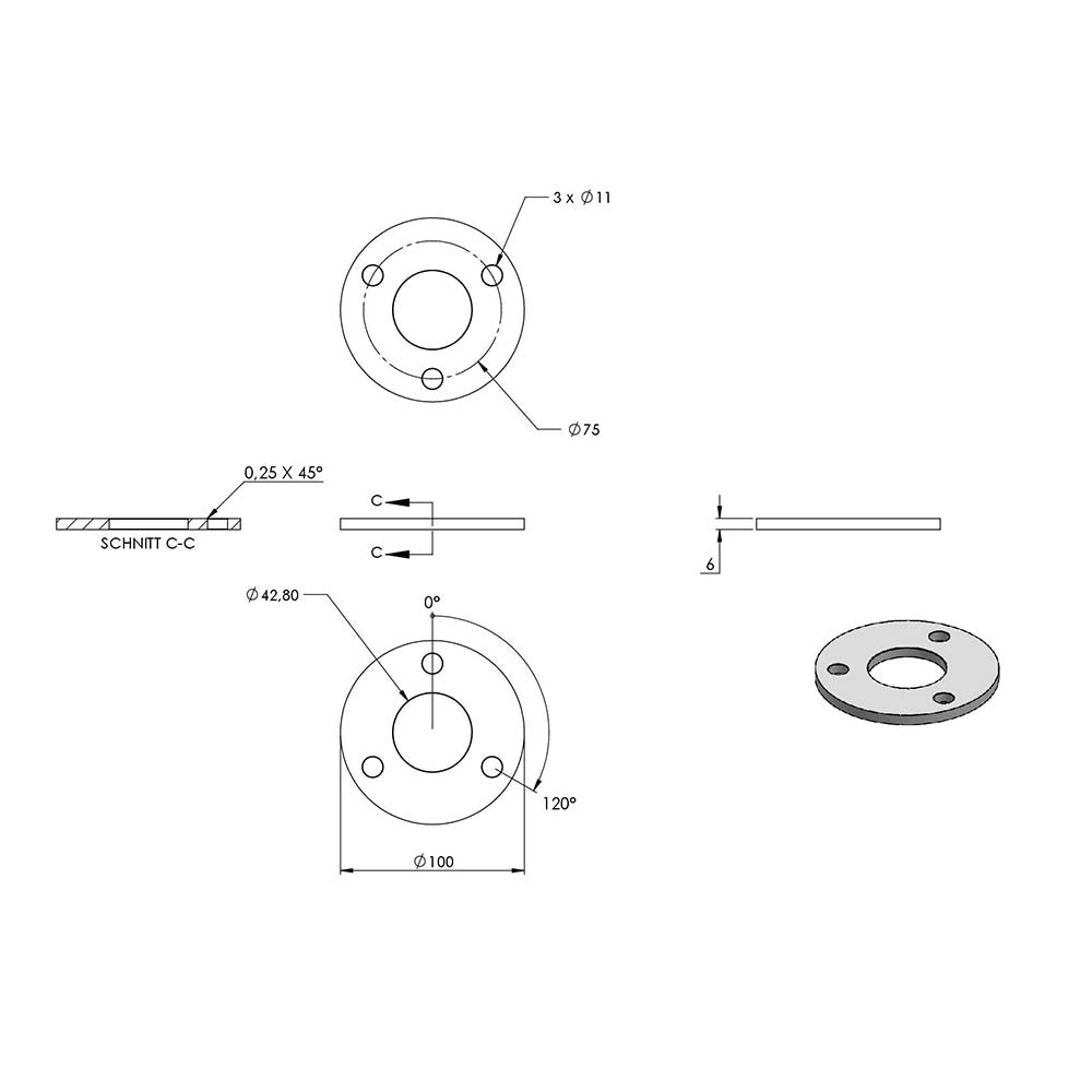 Edelstahlpfosten zur Bodenmontage 42,4mm, L= 880mm mit 4x Gewinde für Stabhalter