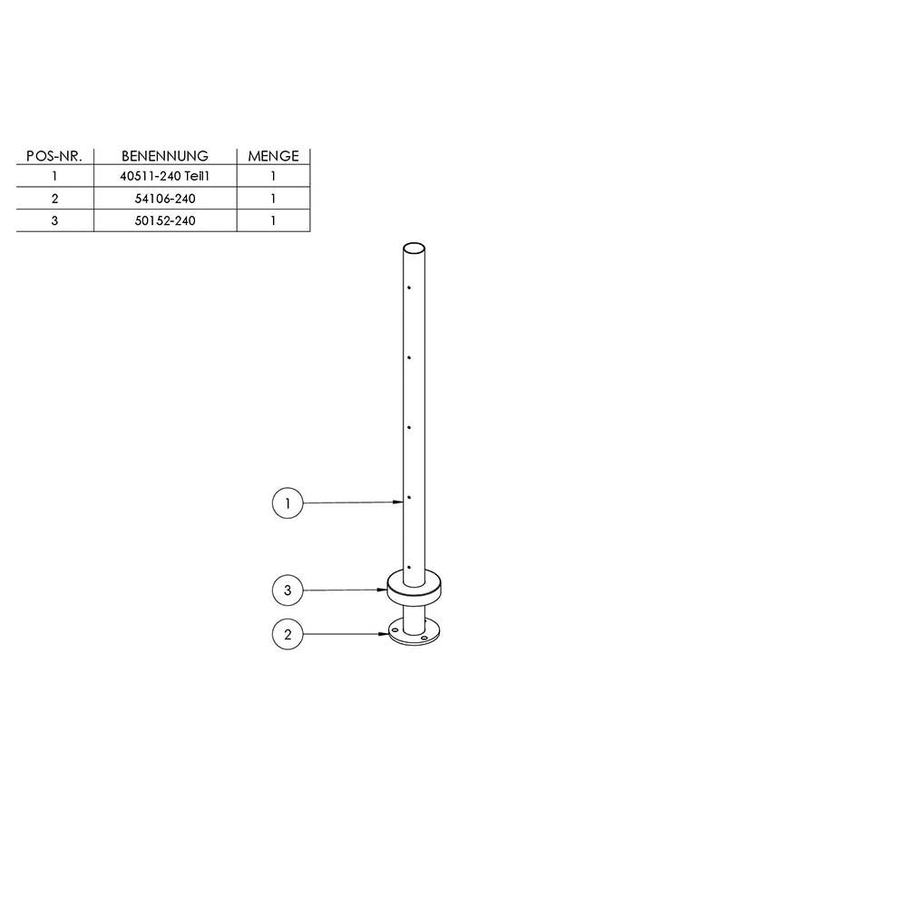 Edelstahlpfosten zur Bodenmontage 42,4mm, L= 880mm mit 5x Gewinde für Stabhalter