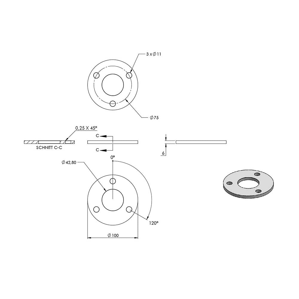 Edelstahlpfosten "Endpfosten" zur Bodenmontage 42,4mm, L= 880mm mit 2x Gewinde für Glasklemme nach Wahl
