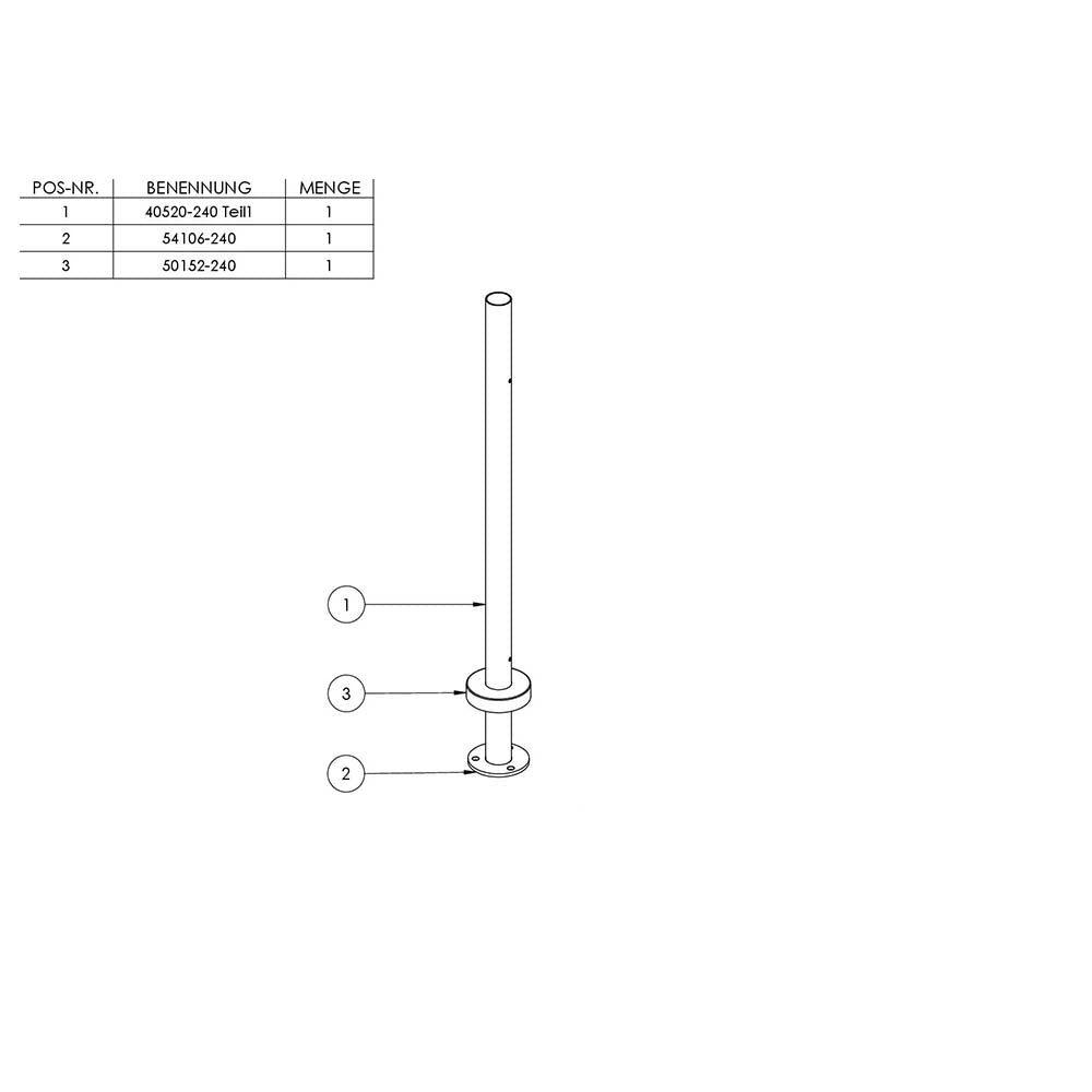 Edelstahlpfosten "Endpfosten" zur Bodenmontage 42,4mm, L= 880mm mit 2x Gewinde für Glasklemme nach Wahl