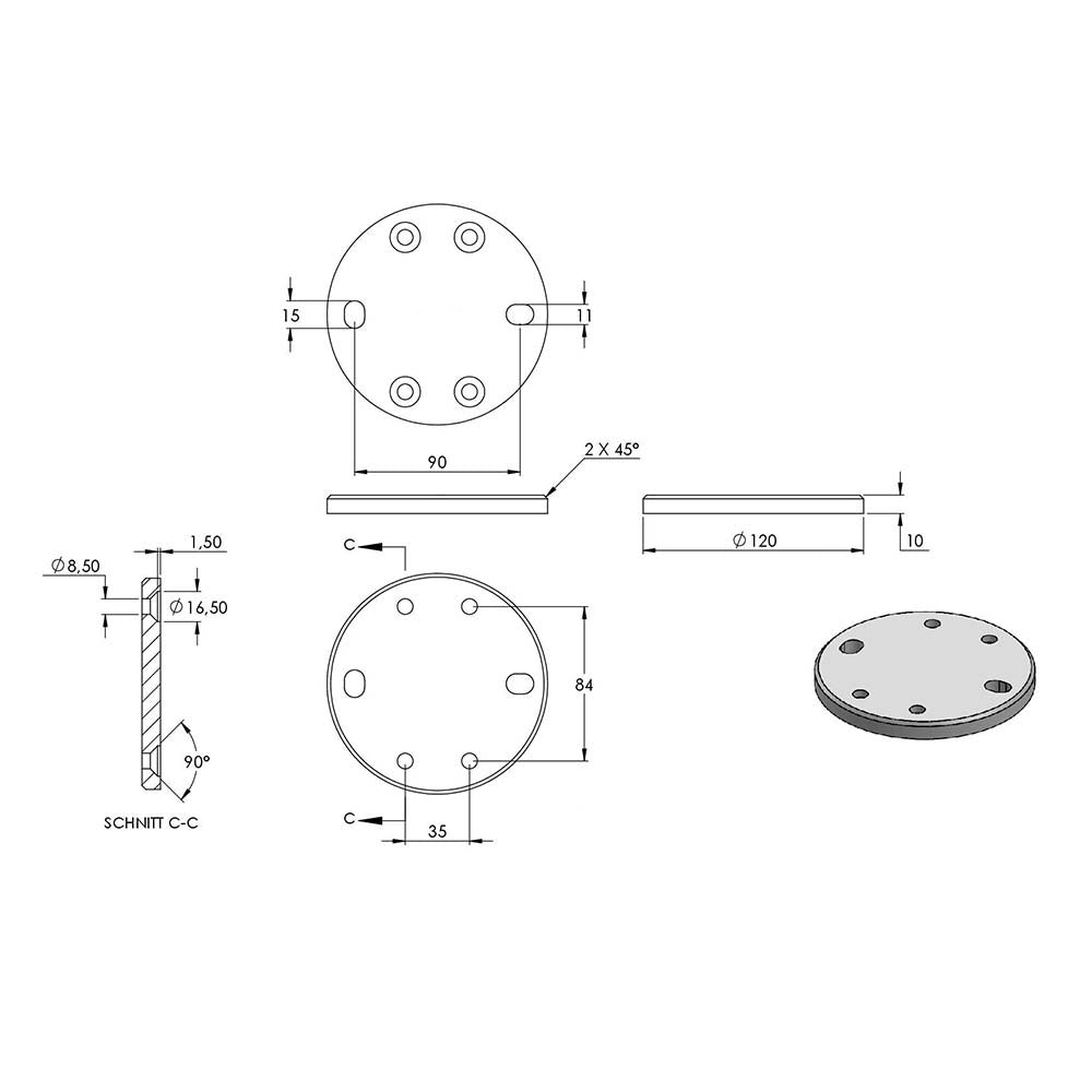 Edelstahlpfosten zur Wandmontage 42,4mm, L= 1190mm mit 4x Gewinde für Stabhalter