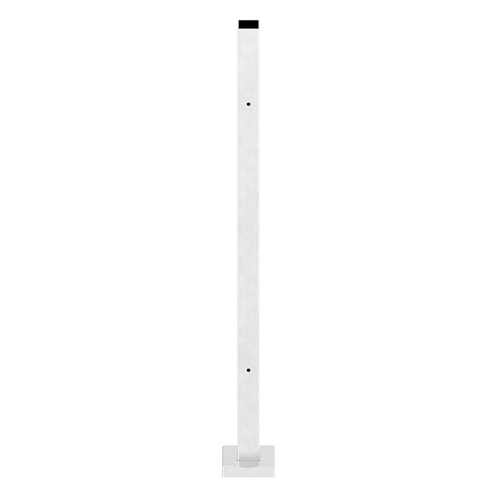 Vierkantpfosten "Eckpfosten" zur Bodenmontage 40 x 40mm, L= 880mm mit 4x Gewinde für Glasklemme nach Wahl