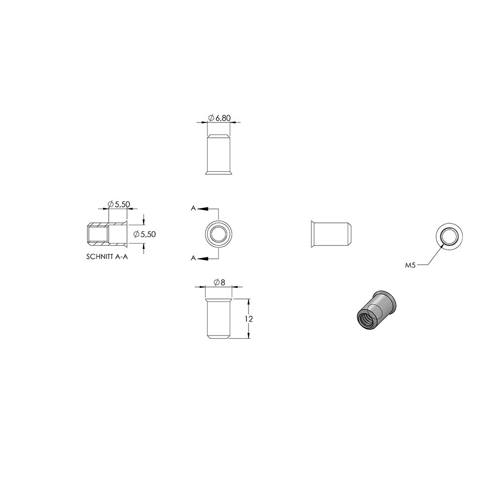 Blind-Einnietmutter, V2A, M5, 10er Pack