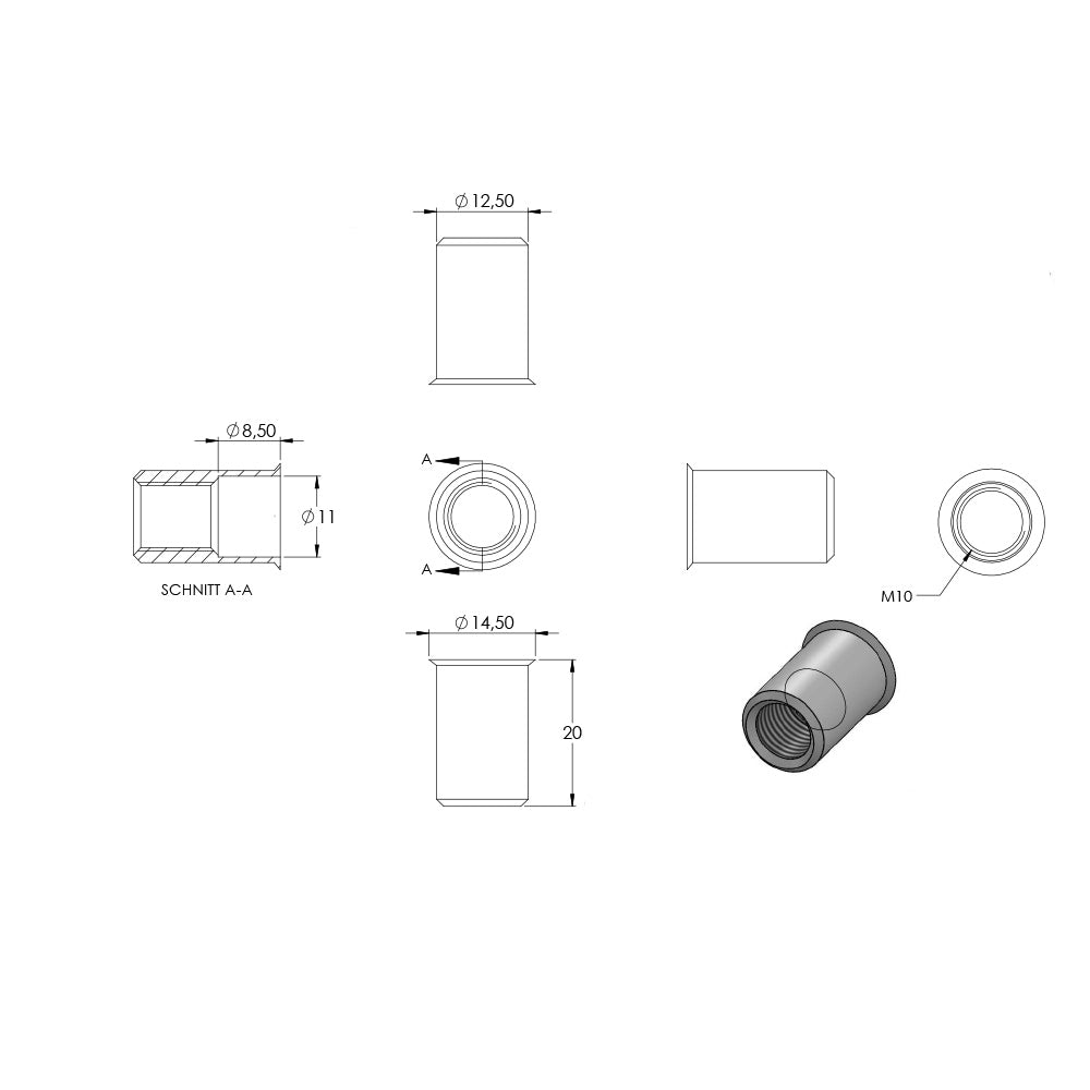 Blind-Einnietmutter, V2A, M10, 10er Pack