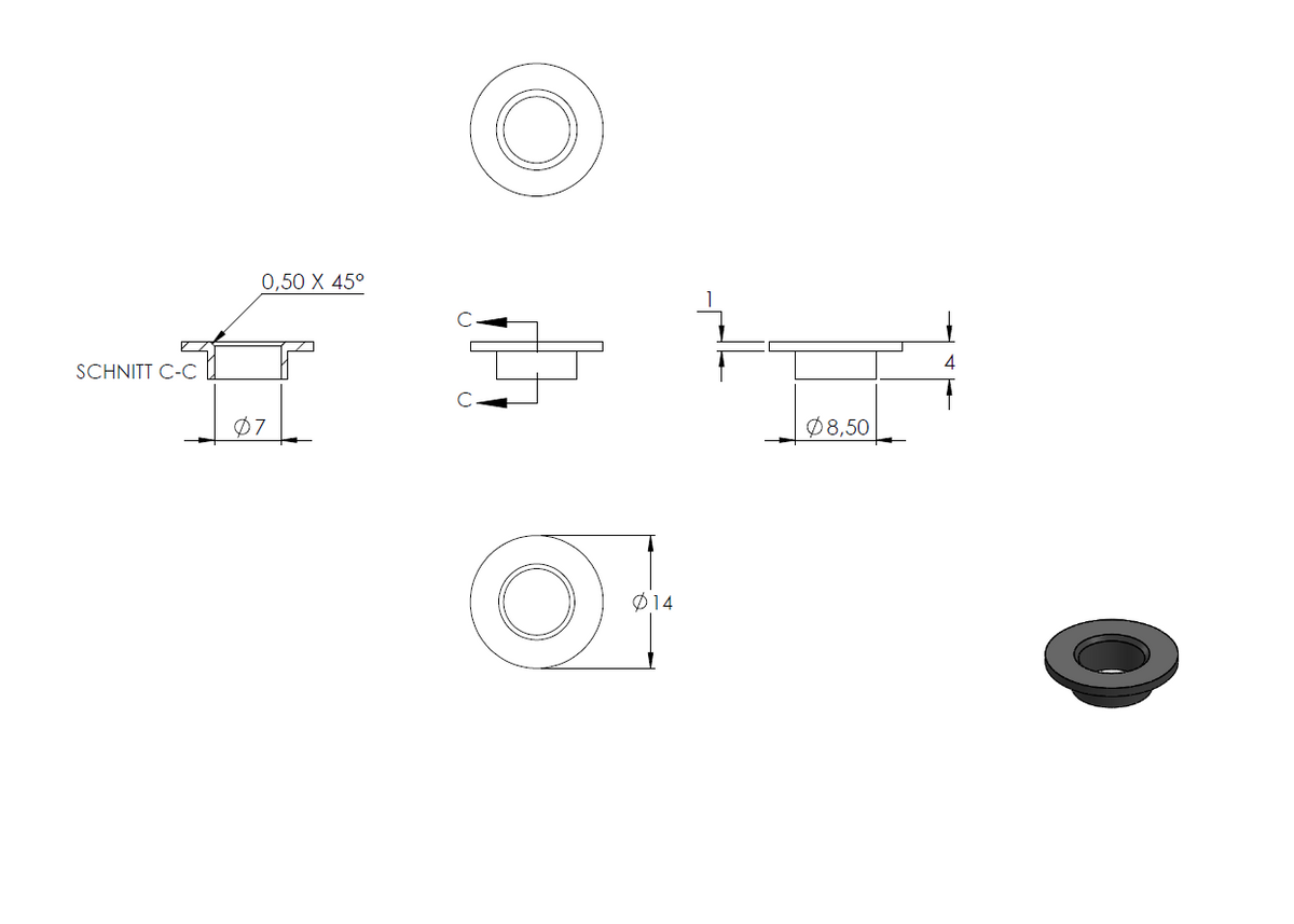 Schildhalter (Metrisch) ø 16mm für Glas 4,0-8,00mm, flacher Anschluss
