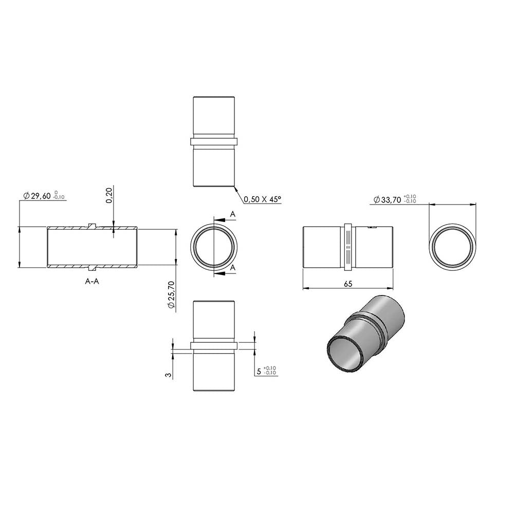 Verbinder zum Stecken und Kleben, für Rohr 33,7 x 2,0mm