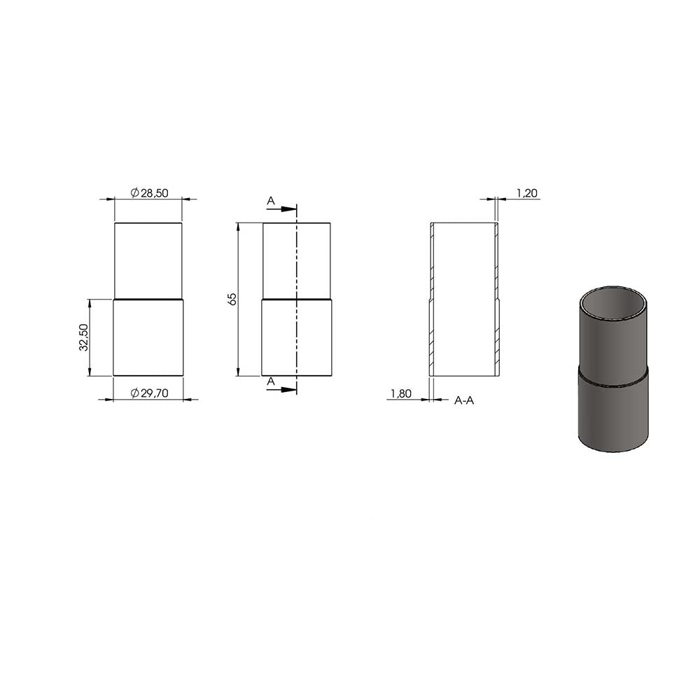 Rohrverbindungsstück zum Stecken und Kleben, für Rohr 33,7 x 2,6mm an Rohr 33,7 x 2,0mm