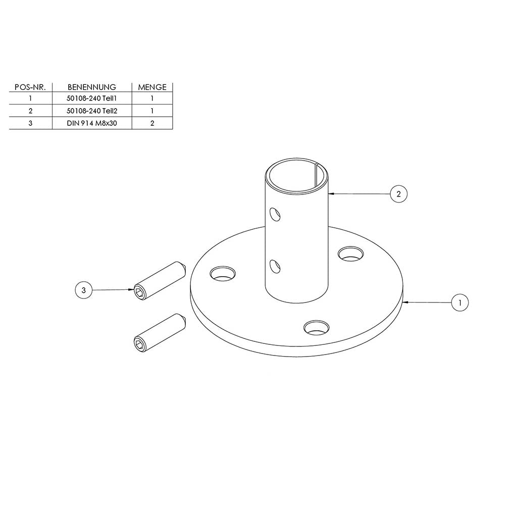 Wand- und Bodenanker, Platte 100 x 6mm mit Fase, mit 3 x ø 11mm Bohrungen, für Rohr 33,7 x 2,0mm