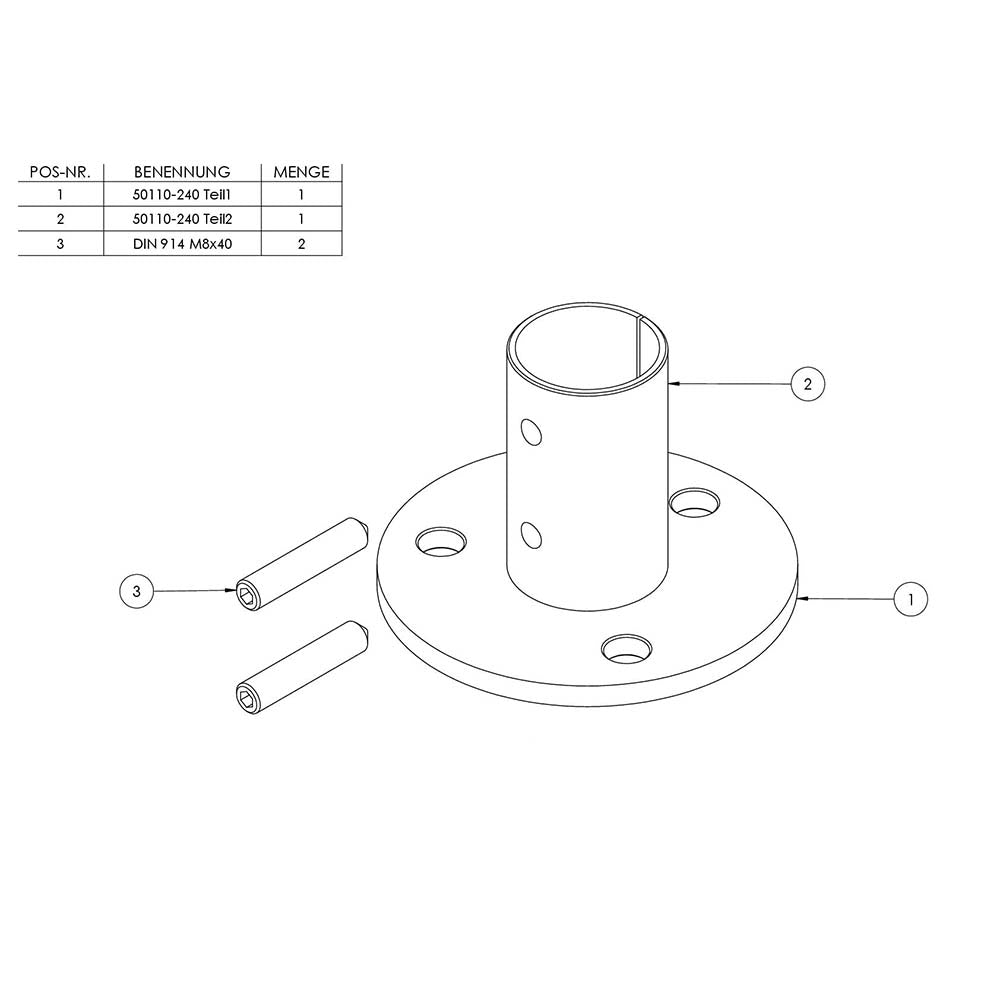 Wand- und Bodenanker, Platte 100 x 6mm mit Fase, mit 3 x ø 11mm Bohrungen, für Rohr 42,4 x 2,0mm