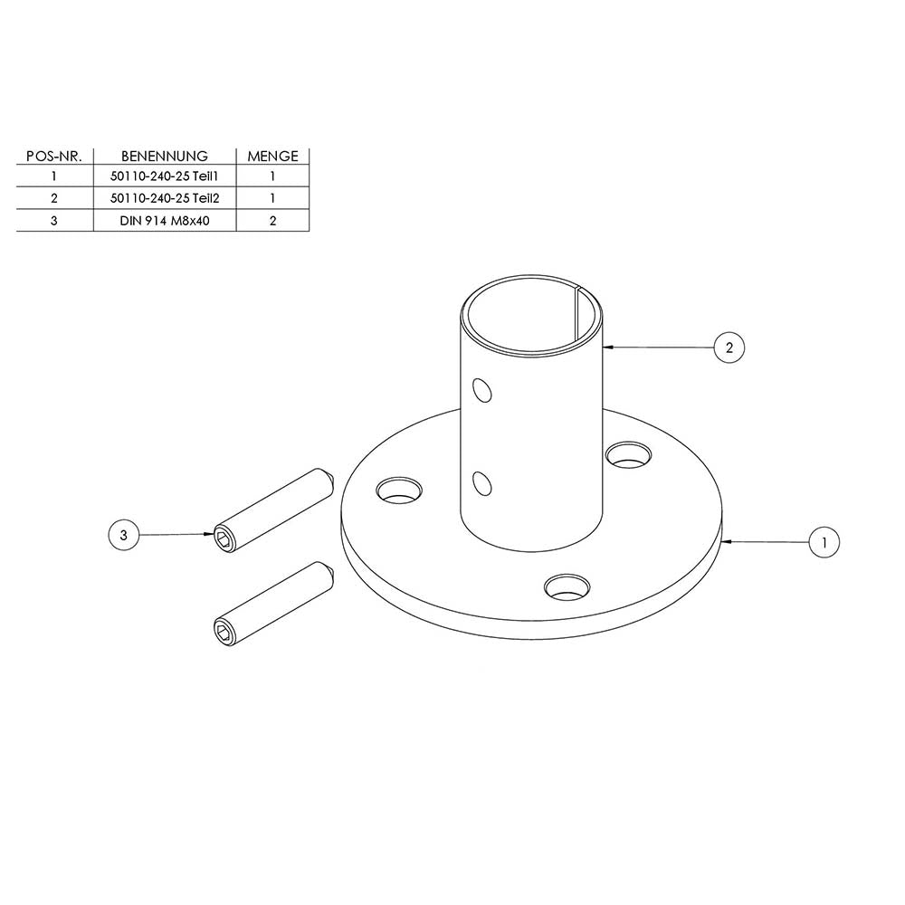 Wand- und Bodenanker, Platte 100 x 6mm mit Fase, mit 3 x ø 11mm Bohrungen, für Rohr 42,4 x 2,6mm
